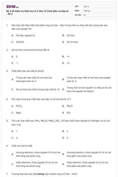 Bộ 2 Đề kiểm tra Giữa học kì 2 Hóa 10 Cánh diều có đáp án - Đề 2