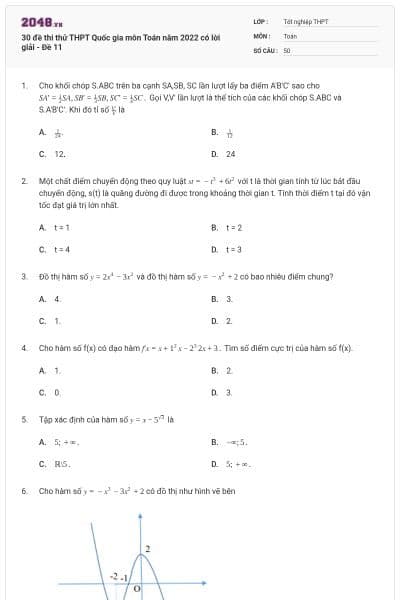 30 đề thi thử THPT Quốc gia môn Toán năm 2022 có lời giải - Đề 11
