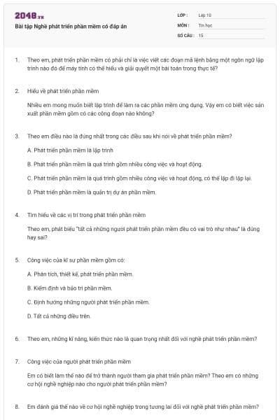 Bài tập Nghề phát triển phần mềm có đáp án
