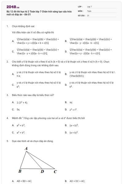 Bộ 12 đề thi học kì 2 Toán lớp 7 Chân trời sáng tạo cấu trúc mới có đáp án - Đề 01