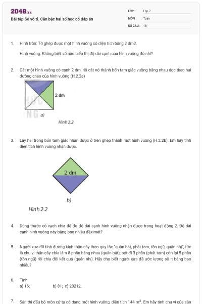 Bài tập Số vô tỉ. Căn bậc hai số học có đáp án