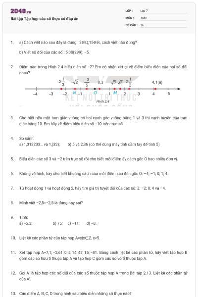 Bài tập Tập hợp các số thực có đáp án
