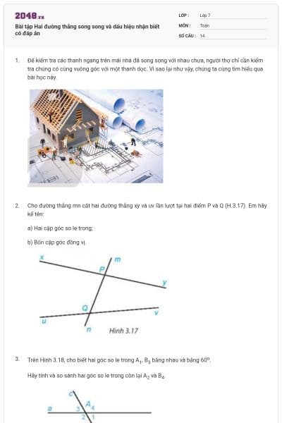 Bài tập Hai đường thẳng song song và dấu hiệu nhận biết có đáp án