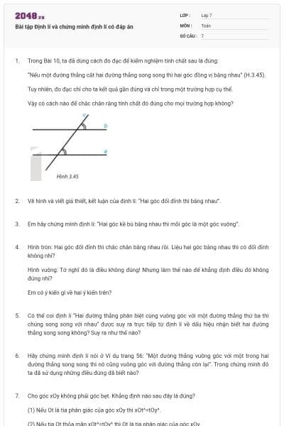 Bài tập Định lí và chứng minh định lí có đáp án