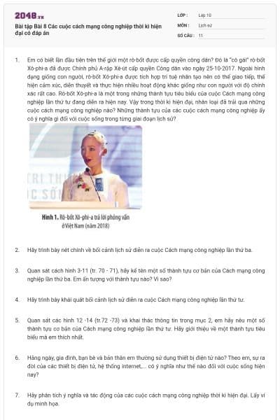 Bài tập Bài 8 Các cuộc cách mạng công nghiệp thời kì hiện đại có đáp án