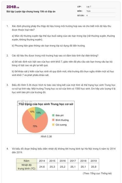 Bài tập Luyện tập chung trang 106 có đáp án