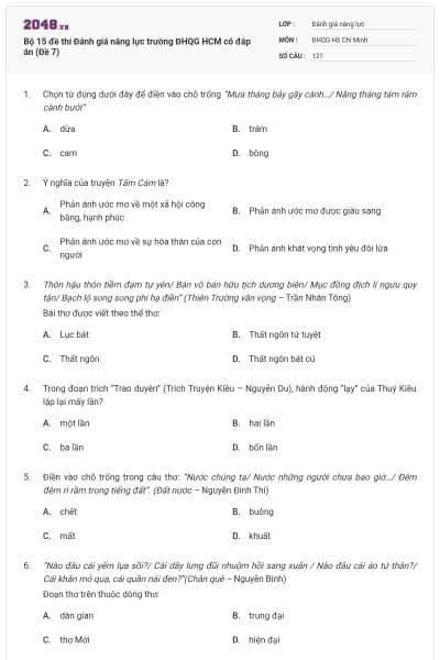 Bộ 15 đề thi Đánh giá năng lực trường ĐHQG HCM có đáp án (Đề 7)