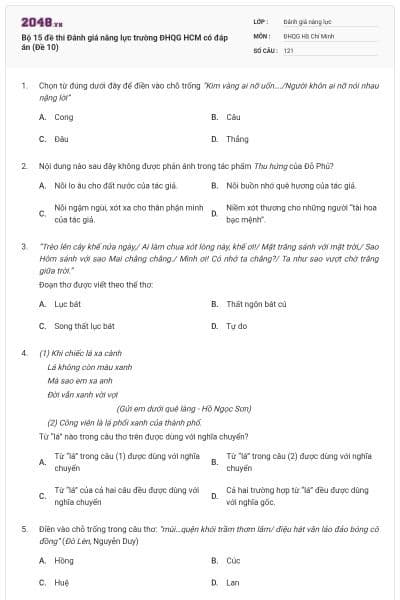 Bộ 15 đề thi Đánh giá năng lực trường ĐHQG HCM có đáp án (Đề 10)