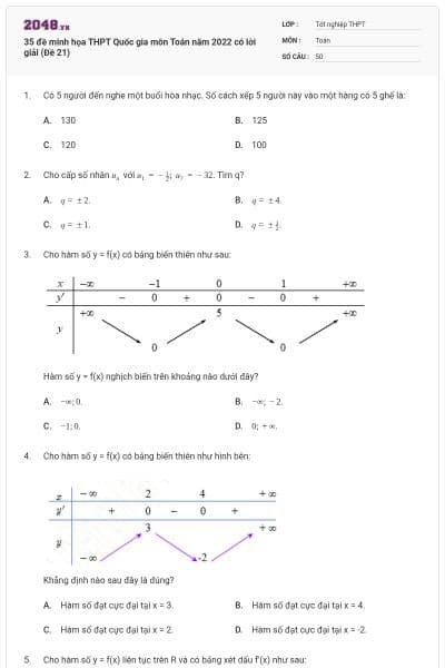 35 đề minh họa THPT Quốc gia môn Toán năm 2022 có lời giải (Đề 21)