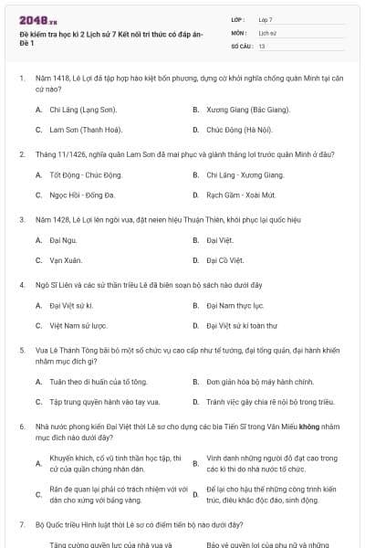 Đề kiểm tra học kì 2 Lịch sử 7 Kết nối tri thức có đáp án- Đề 1