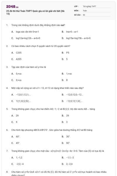 25 đề thi thử Toán THPT Quốc gia có lời giải chi tiết (Đề 15)