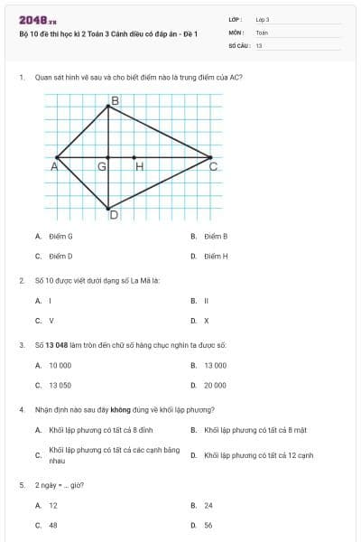 Bộ 10 đề thi học kì 2 Toán 3 Cánh diều có đáp án - Đề 1
