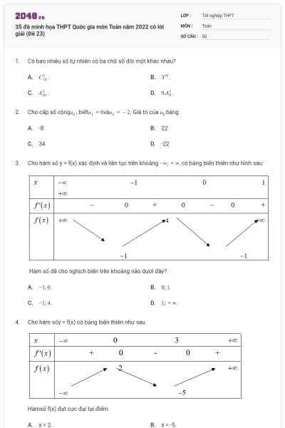 35 đề minh họa THPT Quốc gia môn Toán năm 2022 có lời giải (Đề 23)