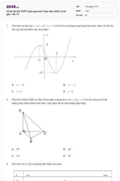 30 đề thi thử THPT Quốc gia môn Toán năm 2022 có lời giải - Đề 13