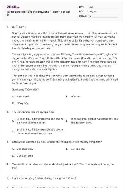 Bài tập cuối tuần Tiếng Việt lớp 3 KNTT - Tuần 17 có đáp án