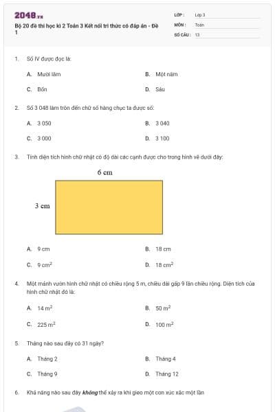 Bộ 20 đề thi học kì 2 Toán 3 Kết nối tri thức có đáp án - Đề 1