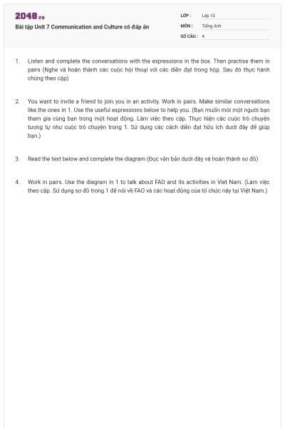 Bài tập Unit 7 Communication and Culture có đáp án