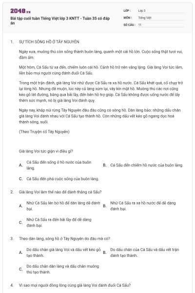 Bài tập cuối tuần Tiếng Việt lớp 3 KNTT - Tuần 35 có đáp án