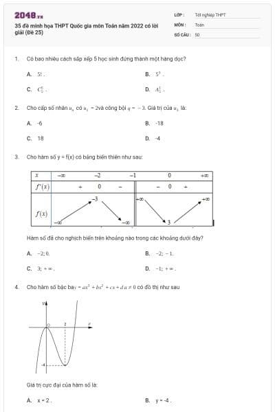 35 đề minh họa THPT Quốc gia môn Toán năm 2022 có lời giải (Đề 25)