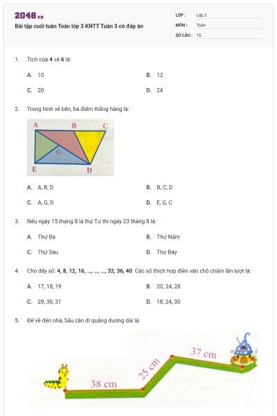 Bài tập cuối tuần Toán lớp 3 KNTT Tuần 3 có đáp án