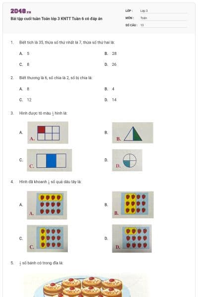 Bài tập cuối tuần Toán lớp 3 KNTT Tuần 6 có đáp án