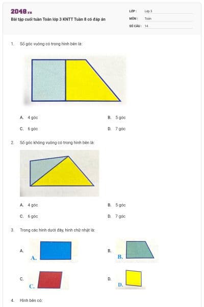 Bài tập cuối tuần Toán lớp 3 KNTT Tuần 8 có đáp án