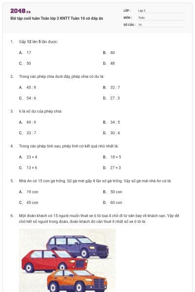 Bài tập cuối tuần Toán lớp 3 KNTT Tuần 10 có đáp án