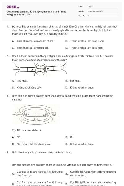Đề kiểm tra giữa kì 2 Khoa học tự nhiên 7 CTST (Song song) có đáp án - Đề 1