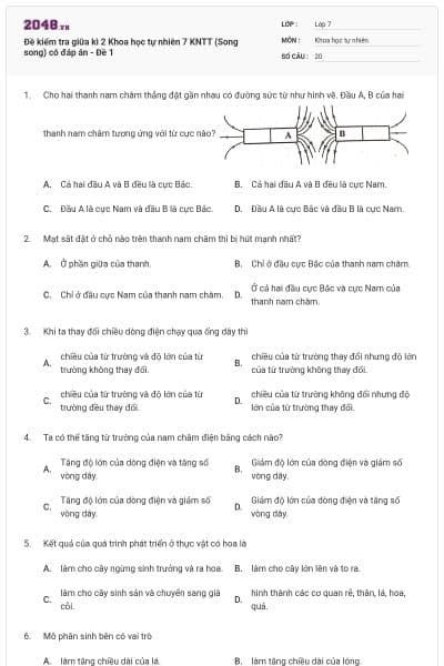 Đề kiểm tra giữa kì 2 Khoa học tự nhiên 7 KNTT (Song song) có đáp án - Đề 1