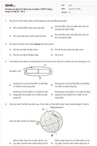 Đề kiểm tra giữa kì 2 Khoa học tự nhiên 7 KNTT (Song song) có đáp án - Đề 2