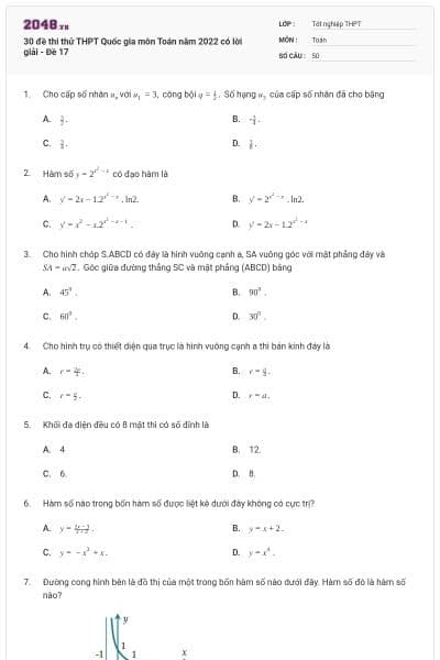 30 đề thi thử THPT Quốc gia môn Toán năm 2022 có lời giải - Đề 17
