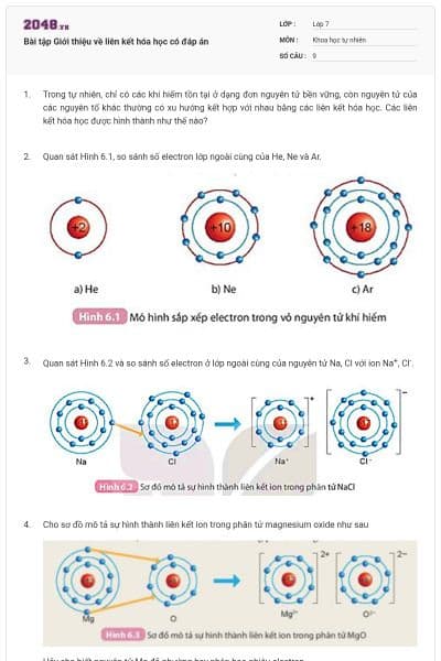 Bài tập Giới thiệu về liên kết hóa học có đáp án