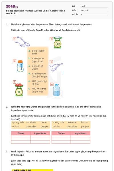 Bài tập Tiếng anh 7 Global Success Unit 5. A closer look 1 có đáp án