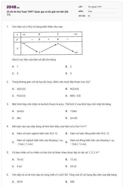 25 đề thi thử Toán THPT Quốc gia có lời giải chi tiết (Đề 17)