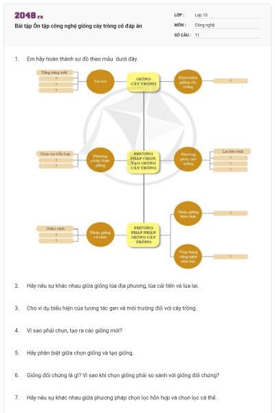 Bài tập Ôn tập công nghệ giống cây trồng có đáp án