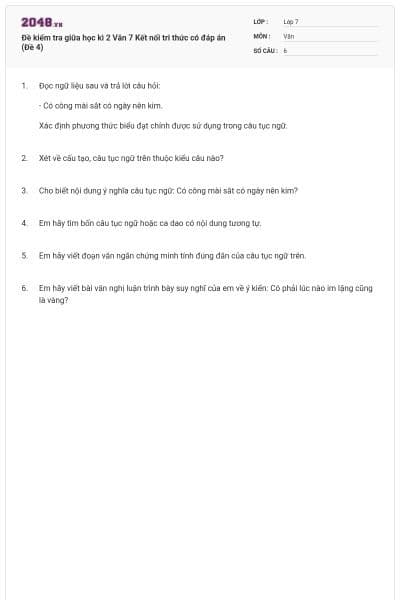 Đề kiểm tra giữa học kì 2 Văn 7 Kết nối tri thức có đáp án (Đề 4)