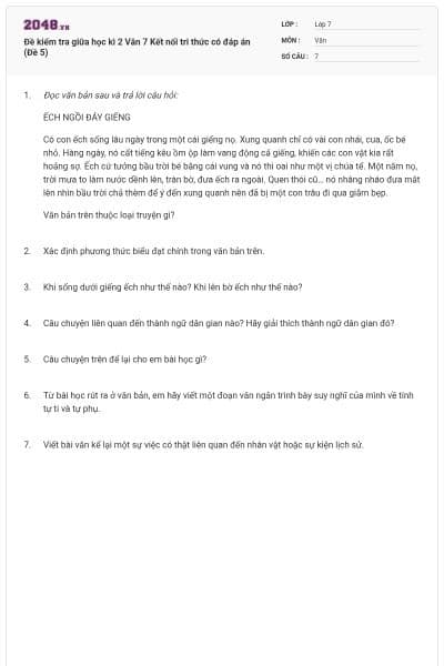 Đề kiểm tra giữa học kì 2 Văn 7 Kết nối tri thức có đáp án (Đề 5)