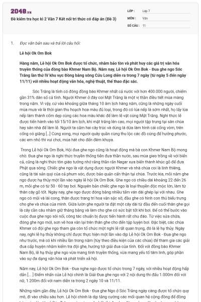 Đề kiểm tra học kì 2 Văn 7 Kết nối tri thức có đáp án (Đề 3)