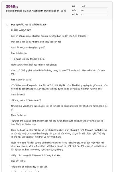 Đề kiểm tra học kì 2 Văn 7 Kết nối tri thức có đáp án (Đề 4)