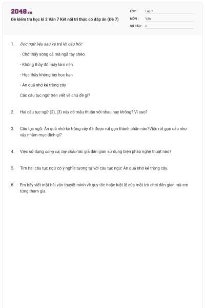 Đề kiểm tra học kì 2 Văn 7 Kết nối tri thức có đáp án (Đề 7)