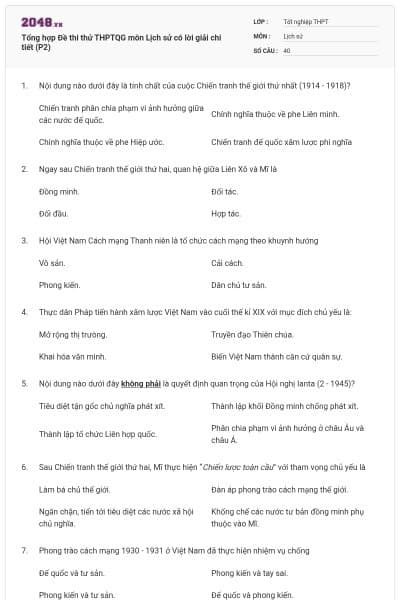 Tổng hợp Đề thi thử THPTQG môn Lịch sử có lời giải chi tiết (P2)
