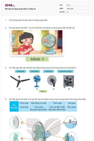Bài tập Sử dụng quạt điện có đáp án