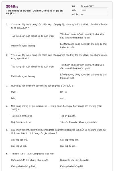 Tổng hợp Đề thi thử THPTQG môn Lịch sử có lời giải chi tiết (P3)