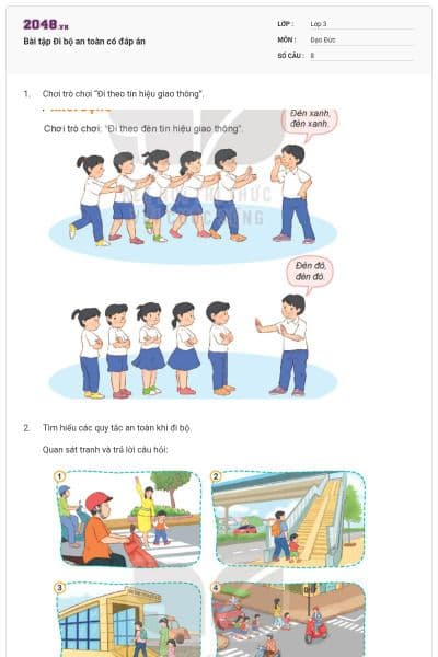 Bài tập Đi bộ an toàn có đáp án