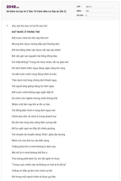 Đề kiểm tra học kì 2 Văn 10 Cánh diều có đáp án (Đề 2)