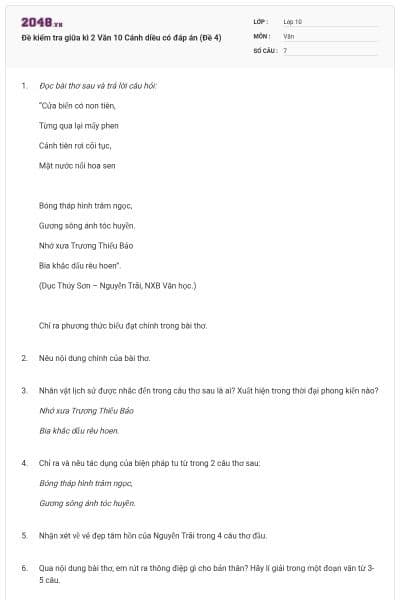 Đề kiểm tra giữa kì 2 Văn 10 Cánh diều có đáp án (Đề 4)
