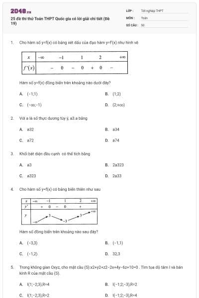 25 đề thi thử Toán THPT Quốc gia có lời giải chi tiết (Đề 19)