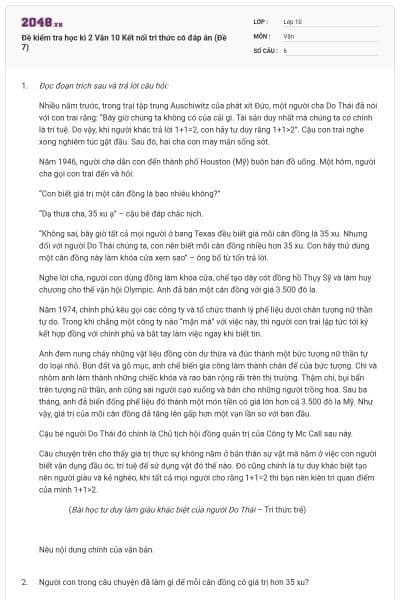 Đề kiểm tra học kì 2 Văn 10 Kết nối tri thức có đáp án (Đề 7)