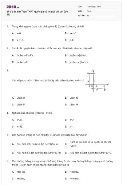25 đề thi thử Toán THPT Quốc gia có lời giải chi tiết (Đề 20)