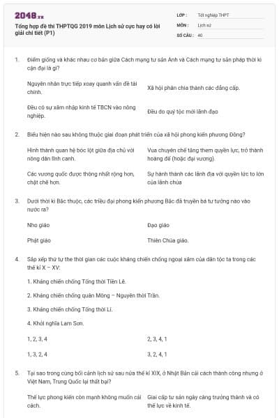 Tổng hợp đề thi THPTQG 2019 môn Lịch sử cực hay có lời giải chi tiết (P1)